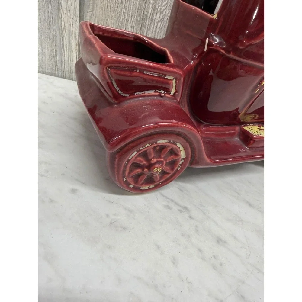 Vintage Ceramic Antique Car Planter Burgundy Red Model T Novelty Pottery Vases